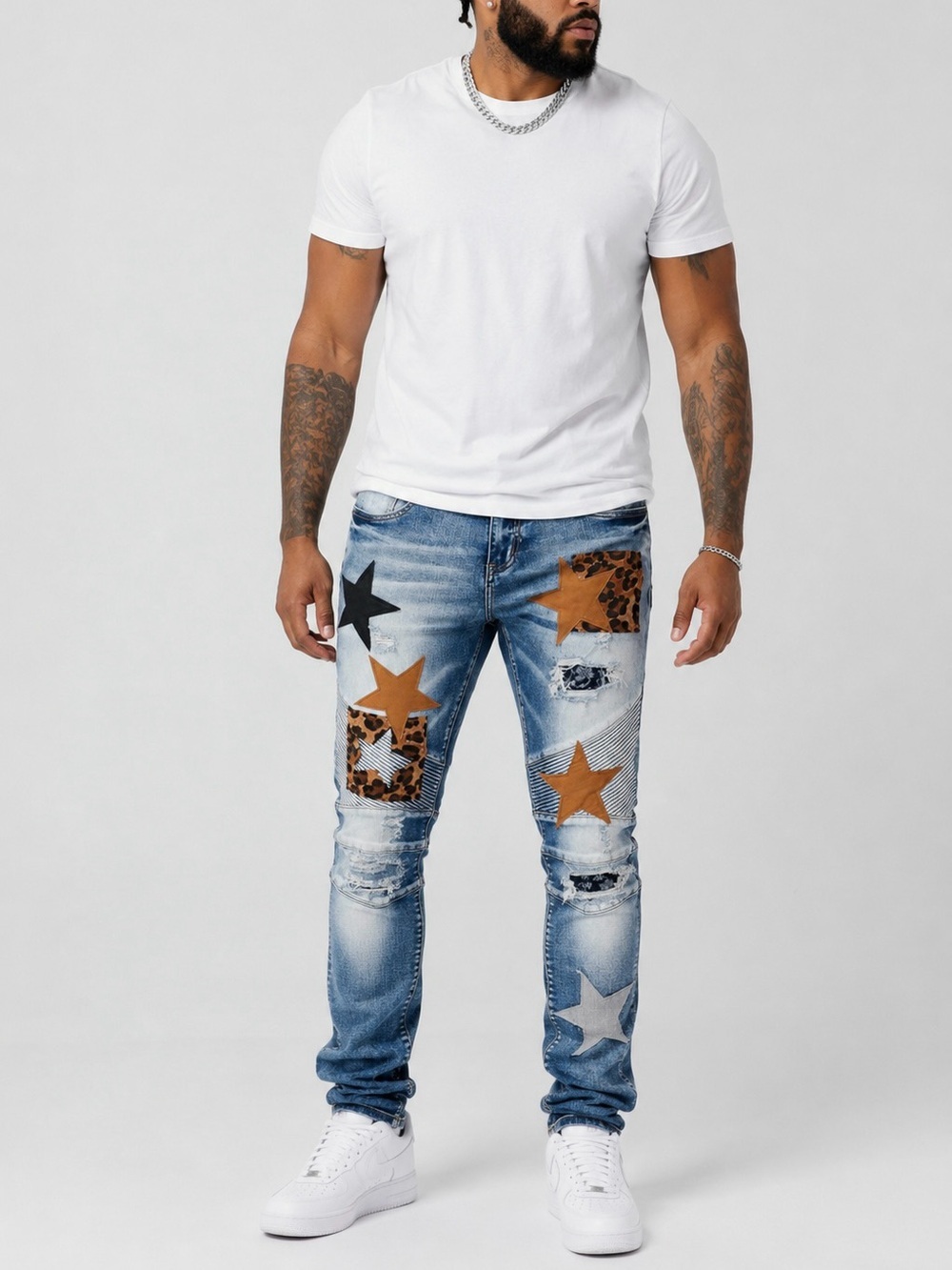 Crysp Denim Skywalker Jeans NWT Distressed Patchwork Star Moto Size 40